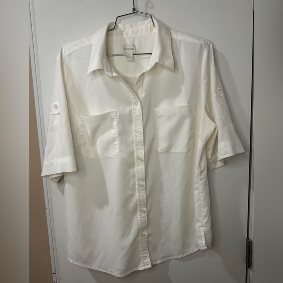 Chicos white short sleeve button up, size 2 (12/large) - Picture 1 of 3